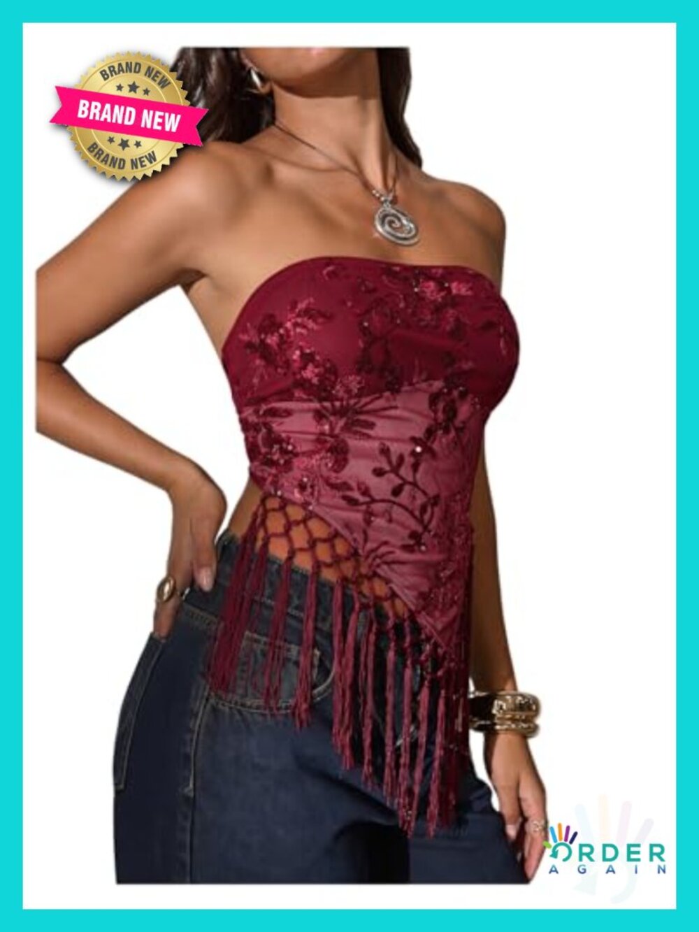 Sequin Fringe Tube Top Strapless Tie Back Rave Party Y2K Mesh Club